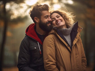 Fototapeta premium Content couple enjoys the park's tranquil ambiance