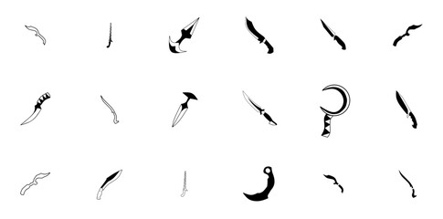 Set Of Knife Icons Collection Isolated Silhouette Solid Icons Including Weapon,Dagger,Sharp,Knife,Blade Set Vector Flat Line Icons