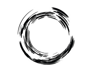 Grunge circle made of black ink. Black circle made with black paint using art brush.