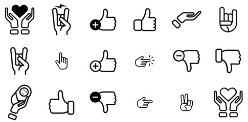 Mega Set Of Vector Hands Icons Web Header Banner Design Containing Likes,Social-Network,Thumbs-Up,Hand,Like Set Vector Flat Line Icons
