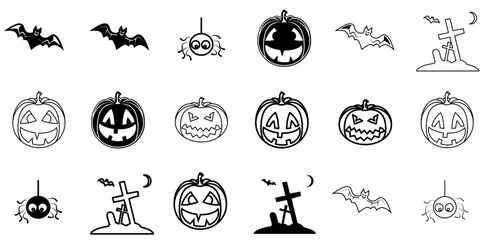 Set Of Linear Halloween Icons Web Header Banner Design Containing Pumpkin,Vegetable,Halloween,Jack-O-Lantern,Food Infographic Simple Vector Illustration Logo