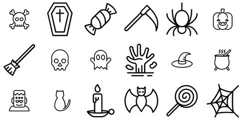 Set Of Linear Halloween Outline Icons Collection Isolated Silhouette Solid Icons Including Halloween,Animal,Spooky,Death,Scary Solid Icon Collection. Vector Illustration