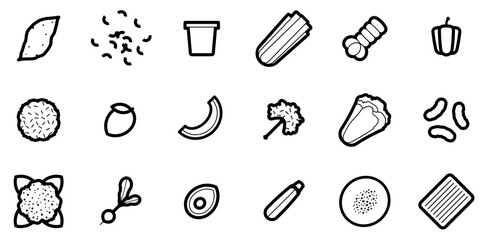 A Collection Of Grocery Shopping Icons Silhouette Vector Logo Design Containing Fruit,Grocery,Produce,Cook,Vegetable Simple Black Style Symbol Sign For Apps And Website, Vector Illustration