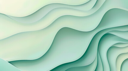 Obraz premium Abstract green wave texture with layered geometric shapes, creating a fluid and calming background perfect for design projects and presentations.