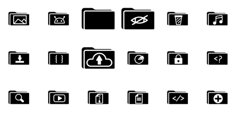 Set Of Linear Folder Solid Vector Symbols Apps, Websites Ui Designs Suitable For Files,File,Folders,Folder,Data Vector Icons Illustration Collection