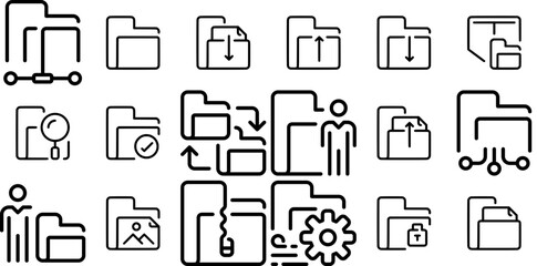 Set Of Folder And Document Vector Symbols Apps, Websites Ui Designs Suitable For Data,Folder,Document,Business,Archive Set Vector Flat Line Icons