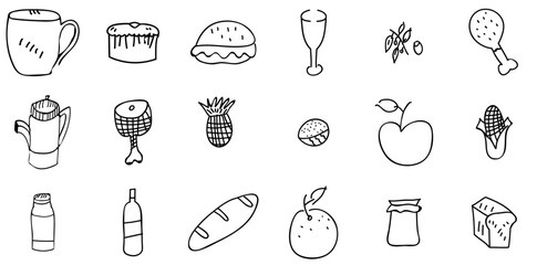 Set Of Fast_Food Icons Silhouette Vector Logo Design Containing Food,Fruit,Coffee,Launch,Lunch Vector Illustration Linear Pictogram Pack