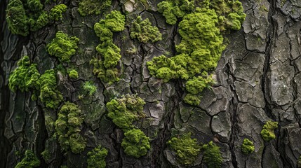 Textured Tree Trunk Covered in Moss