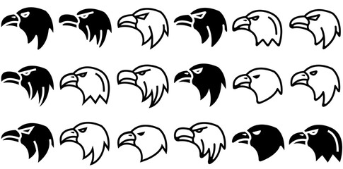 Set Of Linear Eagle Face Icons Web Header Banner Design Containing Face,Head,Hawk,Eagle,Fly Vector Icons Illustration Collection