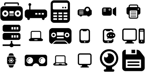 Set Of Linear Devices Icons Web Header Banner Design Containing Laptop,Notebook,Computer,Video,Network Infographic Simple Vector Illustration Logo