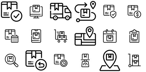 A Collection Of Delivery Line Icons Collection Isolated Silhouette Solid Icons Including Delivery,Shipping,Package,Box,Ecommerce Infographic Simple Vector Illustration Logo