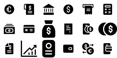 Mega Set Of Vector Currency Solid Isolated Silhouette Solid Icons With Finance,Investment,Currency,Money,Financial Vector Icons Illustration Collection