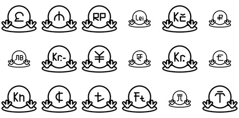 Set Of Currency Icons Collection Isolated Silhouette Solid Icons Including Money,Currency,Finance,Financial,Business Pictograms And Infographics Design Elements Vector Illustration