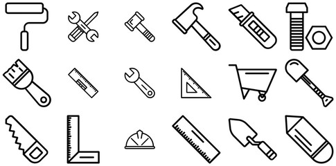 Set Of Construction Tools Icons Web Header Banner Design Containing Tool,Ruler,Construction-Tools,Construction,Tools Outline Icons Collection. Simple Vector Illustration