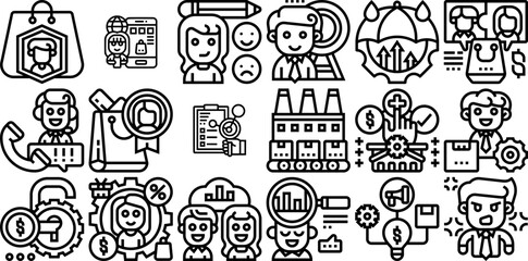 Set Of Consumer Behaviour Line Vector Symbols Apps, Websites Ui Designs Suitable For Risk,Customer,Shopping,Marketing,Market Vector Icon Set Linear Pictogram Pack