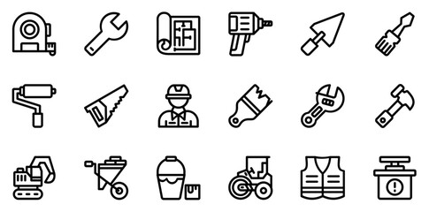 Mega Set Of Vector Construction Outline Icons Collection Isolated Silhouette Solid Icons Including Carpenter,Tool,Construction,Equipment,Architecture Vector Icon Set Linear Pictogram Pack