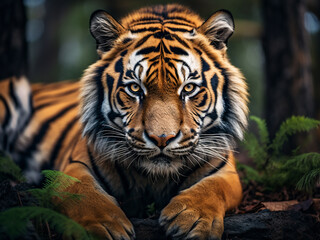 Fototapeta premium Portrait showcasing the majestic beauty of a tiger