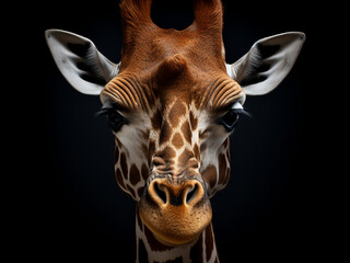 Obraz premium A three-horned northern giraffe's head captured, an animal concept