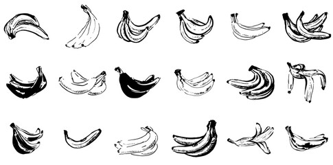 A Collection Of Bananas Icons Web Header Banner Design Containing Food,Fruit,Banana,Tropical,Bananas Stroke Icon Collection. Vector Illustration