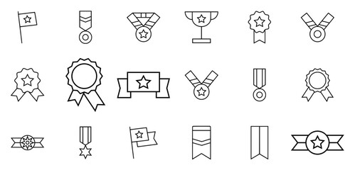 Set Of Badges And Awards Sharp Icons Silhouette Vector Logo Design Containing Medal,Achievement,Award,Trophy,Badge Vector Illustration Linear Pictogram Pack