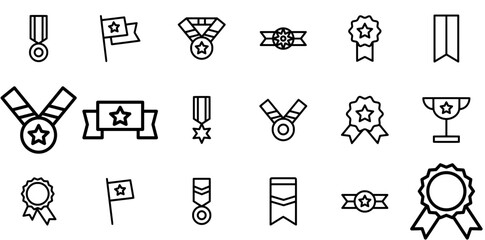 Set Of Badges And Awards Icons Silhouette Vector Logo Design Containing Medal,Achievement,Badge,First-Place,Award Pictograms And Infographics Design Elements Vector Illustration