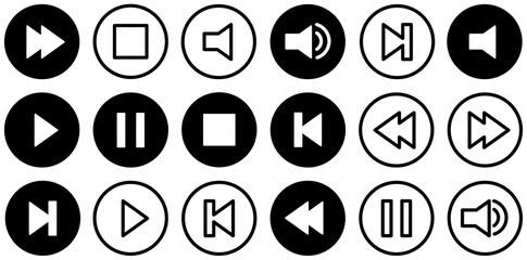 Set Of Audio Settings Icons Collection Isolated Silhouette Solid Icons Including Audio,Control,Video,Sound,Music Simple Black Style Symbol Sign For Apps And Website, Vector Illustration