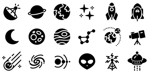 Mega Set Of Vector Astronomy Science Solid Style Icons Collection Isolated Silhouette Solid Icons Including Space,Astronomy,Science,Moon,Universe Set Vector Flat Line Icons