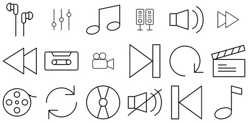 A Collection Of Au Vector Symbols Apps, Websites Ui Designs Suitable For Audio,Button,Movie,Music,Media Vector Icons Illustration Collection