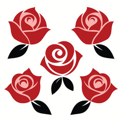 Set of rose flower vector icon on white background