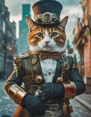 スチームパンクな世界の猫なスーツを着た紳士