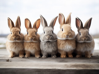 Minimalist ambiance highlights five adorable rabbits