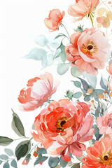 painting watercolor flower background illustration floral nature. multicultural flower background for greeting cards weddings or birthdays. Copy space.