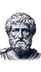 Portrait of Aristotle isolated on a white background.