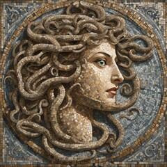 medusa gorgon mosaic each scale, generative ai
