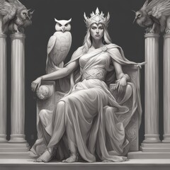 ancient greek goddess athena seated on a throne, generative ai