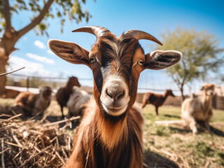 Captivating depiction of goats within a farm paddock, brought to life by AI