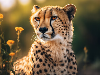 On a sunny day, a wild cheetah's portrait captures its grace