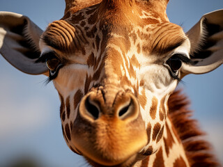 Naklejka premium Detailed close-up a young male reticulated giraffe's portrait