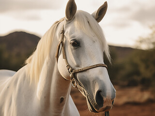 Obraz premium Captured on a ranch, a stunning white horse stands tall