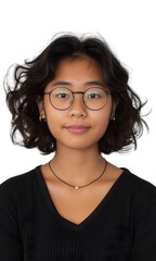 Fototapeta premium Une femme portant des lunettes de vue sur fond transparent.
