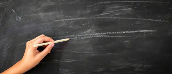 Hand writing on blackboard with chalk. Educational concept showcasing teaching, learning, and instruction methods using traditional classroom tools.