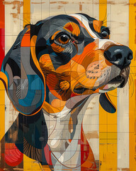 abstract painting of a dog in the style of cubism