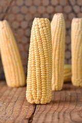 corn natural food healthy delicious vegan cooked green corn on wooden table