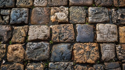 Closeup of a brick wall with various types of bricks
