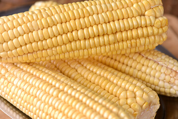 corn natural food healthy delicious vegan cooked green corn on wooden table