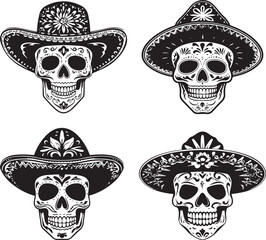 Mexican Skull Sombrero Vector Set