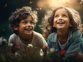 Children, friends, exude playful happiness