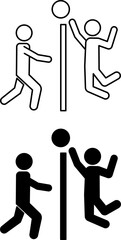 Beach Volleyball Icons. Black and White Vector Icons. Playing Volleyball on the Beach. Summer and Sports Concept