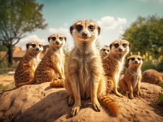 Fototapeta premium Suricata suricatta meerkats, African natives, part of mongoose family