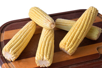 corn natural food healthy delicious vegan cooked green corn on wooden table